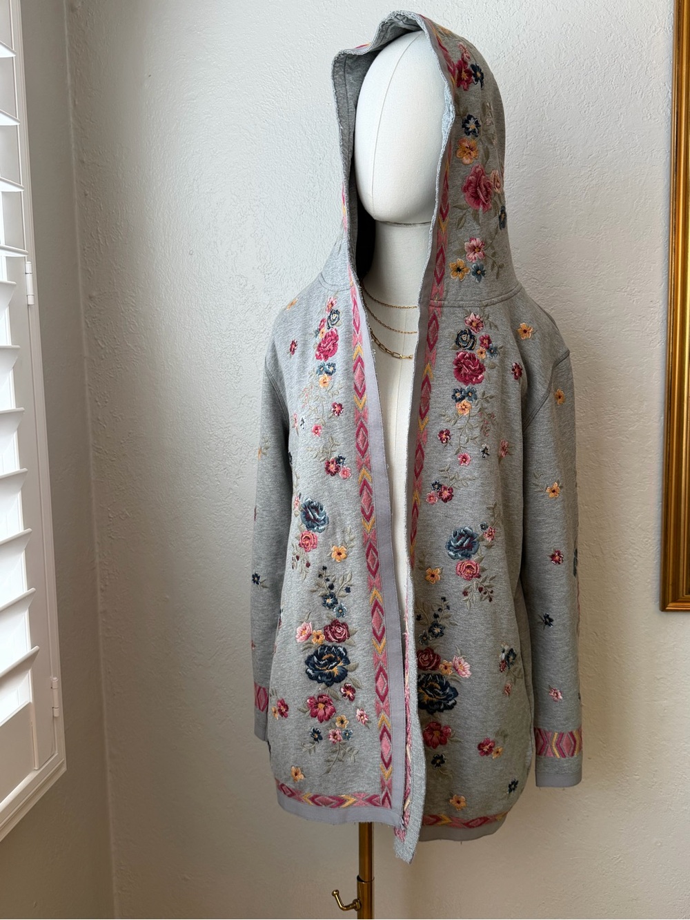 NWT Driftwood Floral Embroidered Hooded Jacket - Gray Size Small